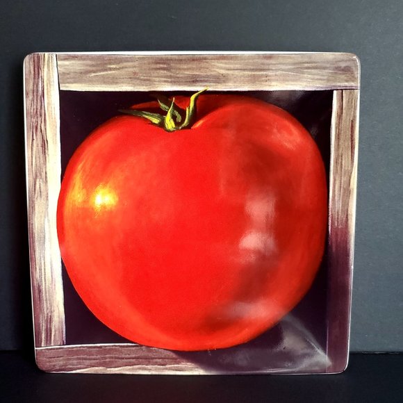 Vibrant Colourful Veggies Square Plates Faux Wood Design Border 8" x 8" *READ* - Picture 6 of 7